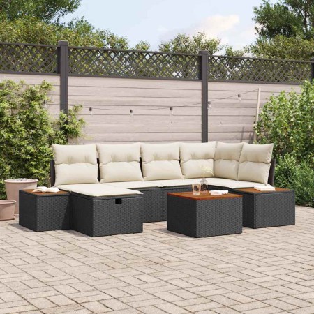 Conjunto de sofá de jardín con cojín 7 pcs Negro Poliratán