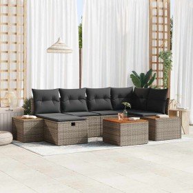 Conjunto de sofá de jardín con cojín 7 pcs Gris Poliratán