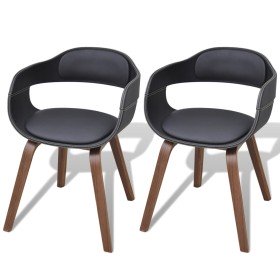 Sillas de comedor 2 uds madera curvada y cuero sintético negro Sillas de comedor 2 uds madera curvada y cuero sintético negro
