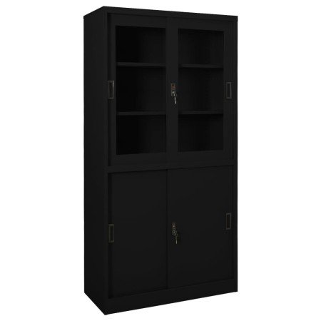 Armario de oficina con puerta corredera acero negro 90x40x180cm en Taquillas y armarios de almacenamiento | Comprar online en Fo