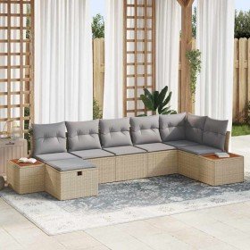 Conjunto de sofá de jardín con cojín 7 pcs Beige Poliratán