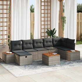 Conjunto de sofá de jardín con cojín 8 pcs Gris Poliratán