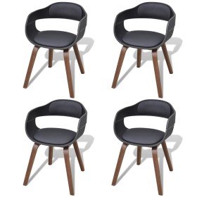 Sillas de comedor 4 uds madera curvada cuero sintético negro