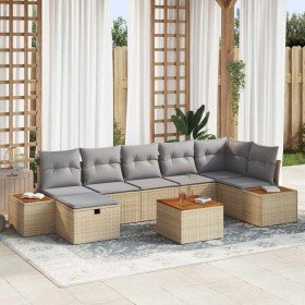 Conjunto de sofá de jardín con cojín 8 pcs Beige Poliratán Conjunto de sofá de jardín con cojín 8 pcs Beige Poliratán