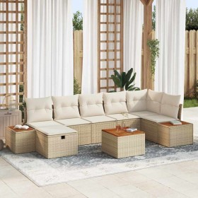 Conjunto de sofá de jardín con cojín 8 pcs Beige Poliratán