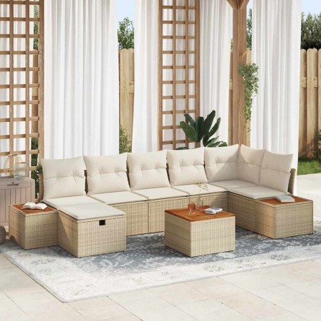 Conjunto de sofá de jardín con cojín 8 pcs Beige Poliratán