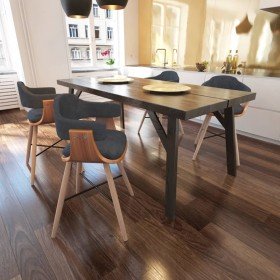 Sillas de comedor 4 unidades madera curvada y tela gris oscuro Sillas de comedor 4 unidades madera curvada y tela gris oscuro