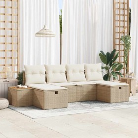 Conjunto de sofá de jardín con cojín 6 pcs Beige Poliratán