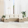 Conjunto de sofá de jardín con cojín 6 pcs Beige Poliratán