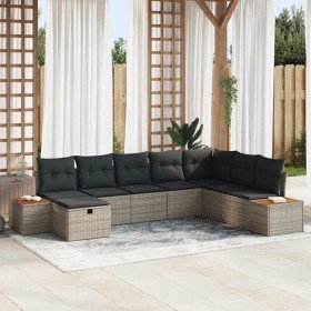 Conjunto de sofá de jardín con cojín 8 pcs Gris Poliratán