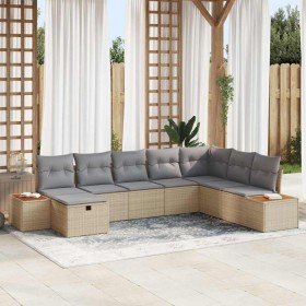 Conjunto de sofá de jardín con cojín 8 pcs Beige Poliratán