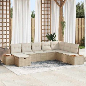 Conjunto de sofá de jardín con cojín 8 pcs Beige Poliratán