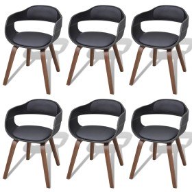 Sillas de comedor 6 unidades madera y cuero sintético negro Sillas de comedor 6 unidades madera y cuero sintético negro