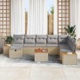 Conjunto de sofá de jardín con cojín 9 pcs Beige Poliratán