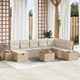 Conjunto de sofá de jardín con cojín 9 pcs Beige Poliratán