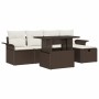 Conjunto de sofá de jardín con cojín 6 pcs Marrón Poliratán