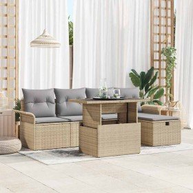 Conjunto de sofá de jardín con cojín 6 pcs Beige Poliratán