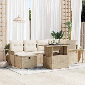 Conjunto de sofá de jardín con cojín 7 pcs Beige Poliratán en Conjuntos de jardín | Comprar online en Foro24