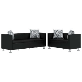 Conjunto de sofás de 2 y 3 plazas de cuero artificial negro