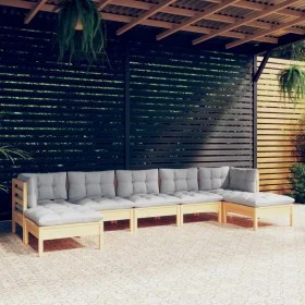 7-piece garden furniture set with gray pine wood cushions by vidaXL, Garden sets - Ref: Foro24-3097090, Price: 501,71 €, Disc...