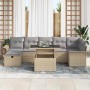 Conjunto de sofá de jardín con cojín 8 pcs Beige Poliratán
