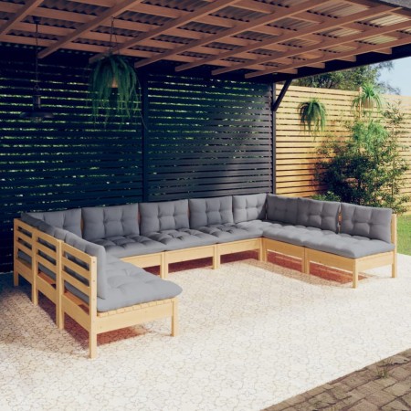 Set mit 9 Gartenmöbeln und Kissen aus massivem Zirbenholz von vidaXL, Gartensets - Ref: Foro24-3097174, Preis: 710,65 €, Raba...