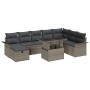 Conjunto de sofá de jardín con cojín 9 pcs Gris Poliratán