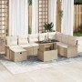 Conjunto de sofá de jardín con cojín 9 pcs Beige Poliratán