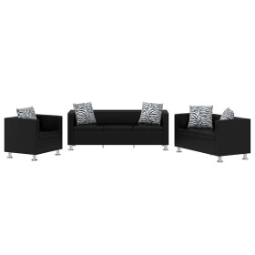 Conjunto de sofás de 2 y 3 plazas y sillón de cuero artificial