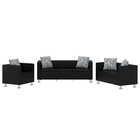 Conjunto de sofás de 2 y 3 plazas y sillón de cuero artificial