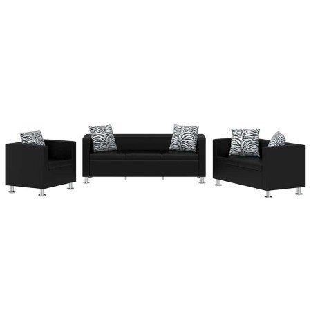 Conjunto de sofás de 2 y 3 plazas y sillón de cuero artificial negro en Sofás | Comprar online en Foro24