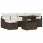 Conjunto de sofá de jardín con cojín 7 pcs Marrón Poliratán