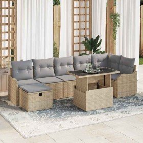 Conjunto de sofá de jardín con cojín 8 pcs Beige Poliratán