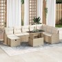 Conjunto de sofá de jardín con cojín 9 pcs Beige Poliratán