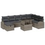 Conjunto de sofá de jardín con cojín 9 pcs Gris Poliratán