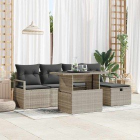 Conjunto de sofá de jardín con cojín 6 pcs Gris claro Poliratán