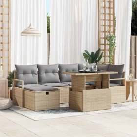 Conjunto de sofá de jardín con cojín 7 pcs Beige Poliratán Conjunto de sofá de jardín con cojín 7 pcs Beige Poliratán