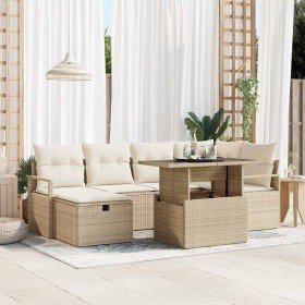 Conjunto de sofá de jardín con cojín 7 pcs Beige Poliratán