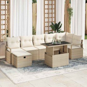 Conjunto de sofá de jardín con cojín 8 pcs Beige Poliratán