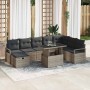 Conjunto de sofá de jardín con cojín 9 pcs Gris Poliratán