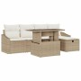 Conjunto de sofá de jardín con cojín 6 pcs Beige Poliratán
