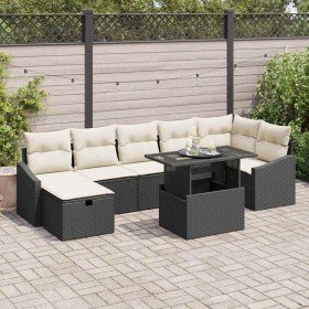 Conjunto de sofá de jardín con cojín 8 pcs Negro Poliratán