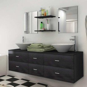 Conjunto de muebles de baño y lavabo 7 piezas negro Conjunto de muebles de baño y lavabo 7 piezas negro