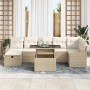 Conjunto de sofá de jardín con cojín 8 pcs Beige Poliratán