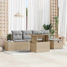 Conjunto de sofá de jardín 7 pcs Beige Poliratán