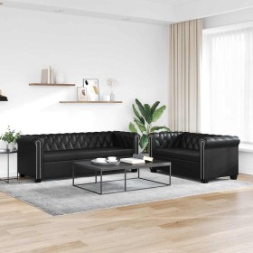 Sofás Chesterfield de 2 y 3 plazas cuero sintético negro