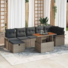 Conjunto de sofá de jardín con cojín 8 pcs Gris Poliratán Conjunto de sofá de jardín con cojín 8 pcs Gris Poliratán
