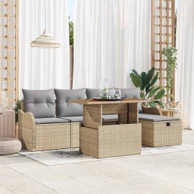 Conjunto de sofá de jardín con cojín 6 pcs Beige Poliratán