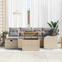 Conjunto de sofá de jardín con cojín 7 pcs Beige Poliratán