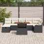 Conjunto de sofá de jardín con cojín 8 pcs Negro Poliratán